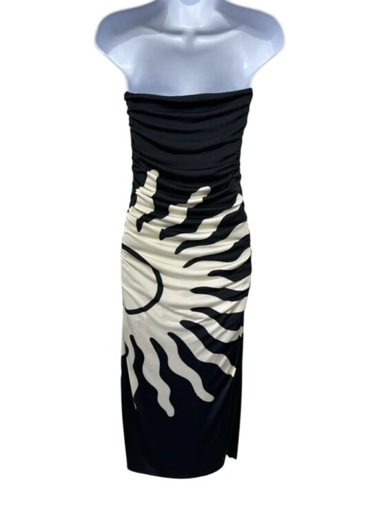 Cala de la Cruz Strapless Maxi Dress M Black & Cream Jersey Ruching - Picture 10 of 10